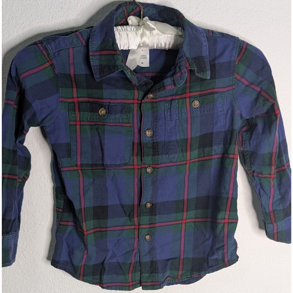 Carters Boys Shirt Plaid Long Sleeve Button Down Shirt Size 5 Christmas (953)